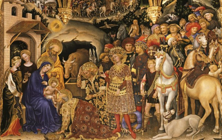 La adoración de los Reyes Magos, detalle (1423). Gentile da Fabriano.